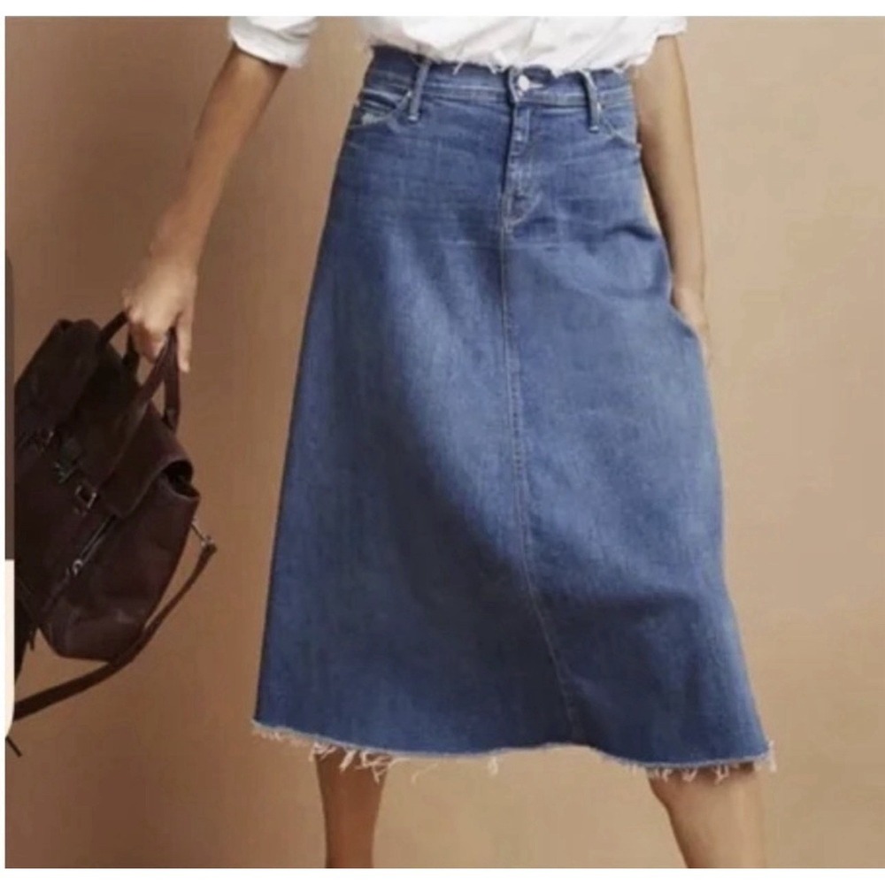 Mother Size 26 Denim Circle Skirt Double Fray Birds Of Paradise Blue A Line Jean